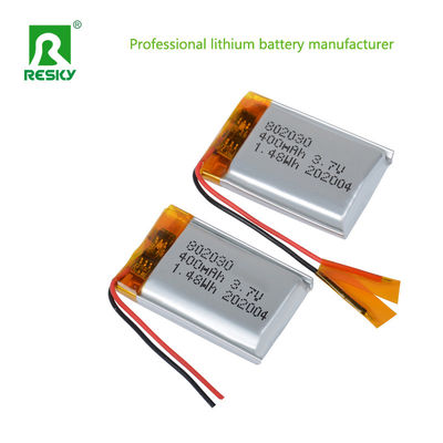 Compact 3.7v 400mAh Rechargeable Lithium Polymer Battery Power Lithium Ion Cell 802030 with Jst Connector